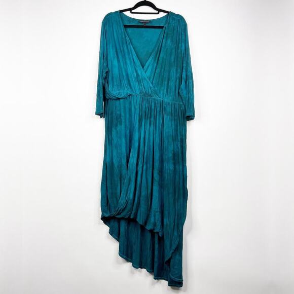 2/$30 Lane Bryant Asymmetric Faux Evening Gown 22/ 24 Green High Low Maxi #7129 - Picture 3 of 16
